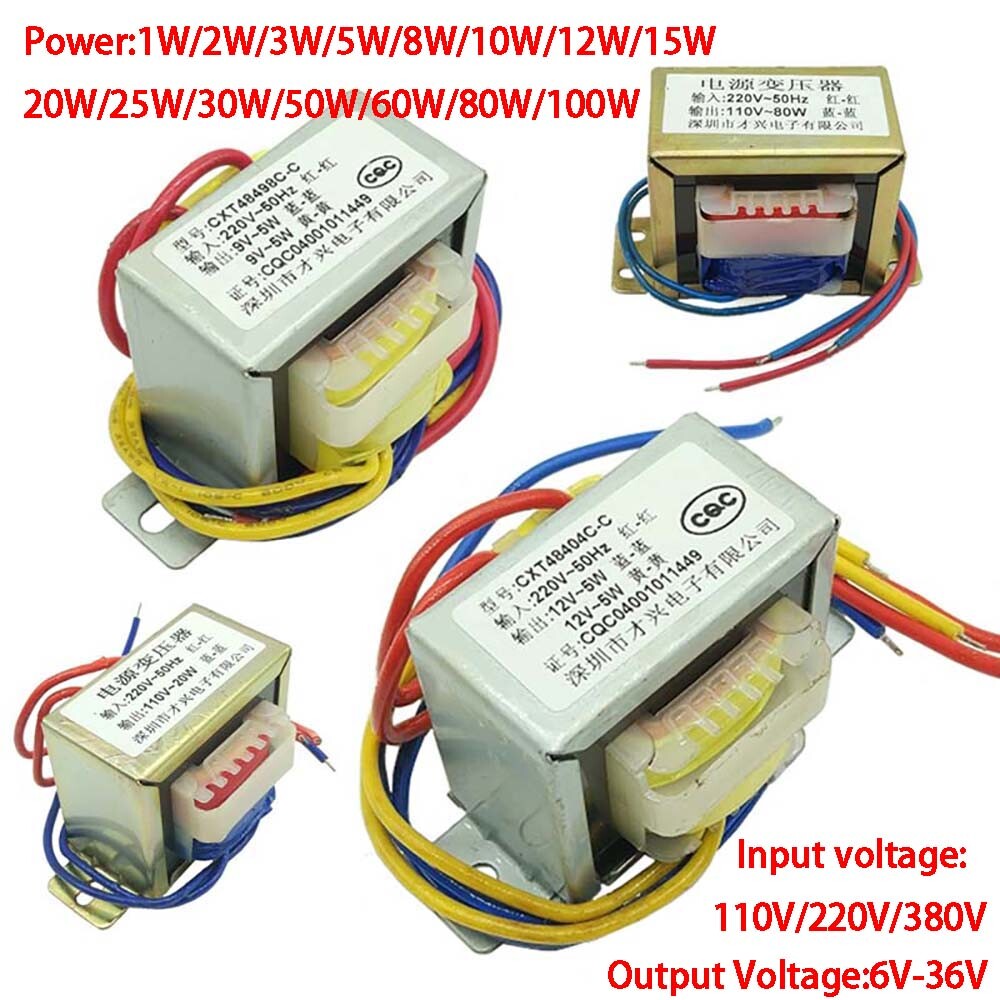 1W~100W Power Transformer AC 110V/220V/380V IN 6V-36V Out Single/ Dual Output
