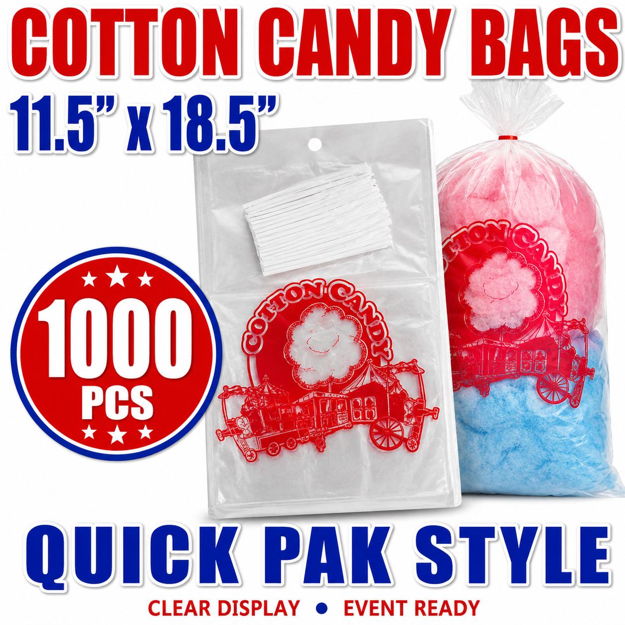 Clear Plastic Printed Cotton Candy Bags Resto Kitchen 11 1/2″ x18 1/2″
