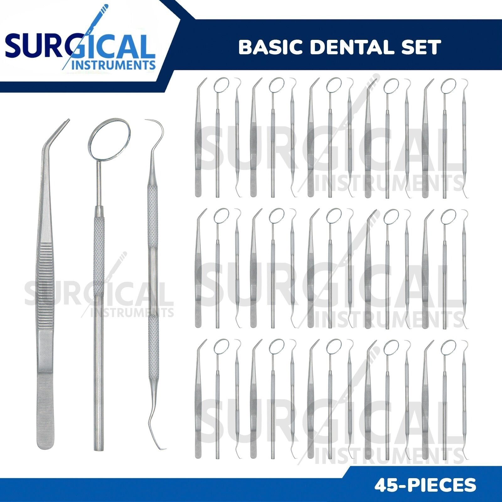 45 Pcs Basic Dental Instruments Set Mirror Explorer College plier German Grade