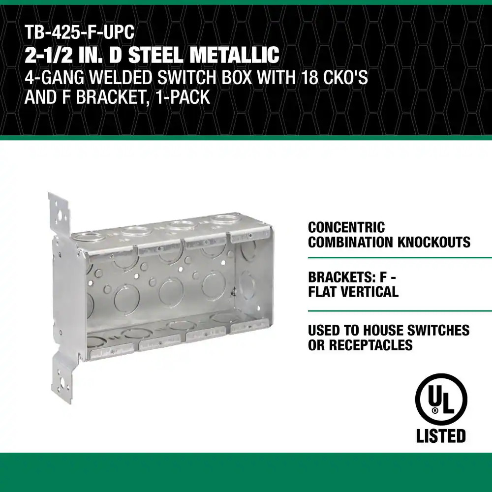 2-1/2 In. D Steel Metallic 4-Gang Welded Switch Box with 18 Cko’S and F Bracket,