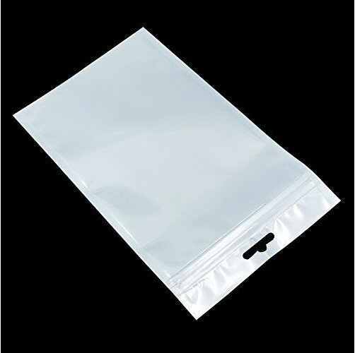 Retail White / Clear Plastic Zippered Plastic Bags with Hang Hole Pouches