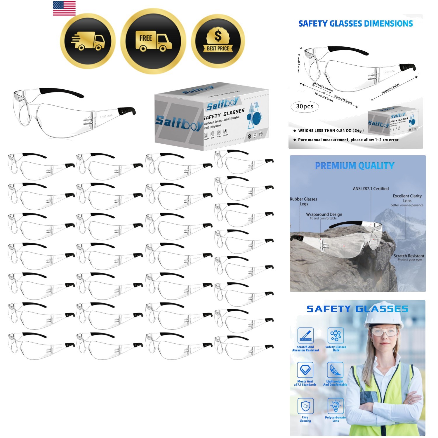 Safety Glasses Ansi Z87.1 Clear Safety Glasses Bulk Impact Resistant Lens Pro…