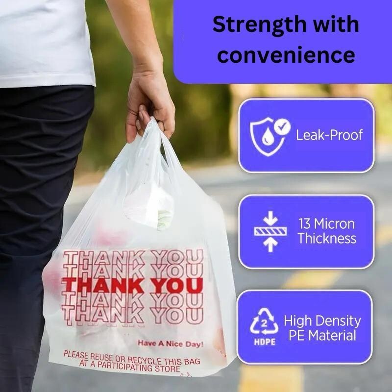 New Large 21 x 6.5 x 11.5 Thank You T-Shirt Plastic White Bags 1000..