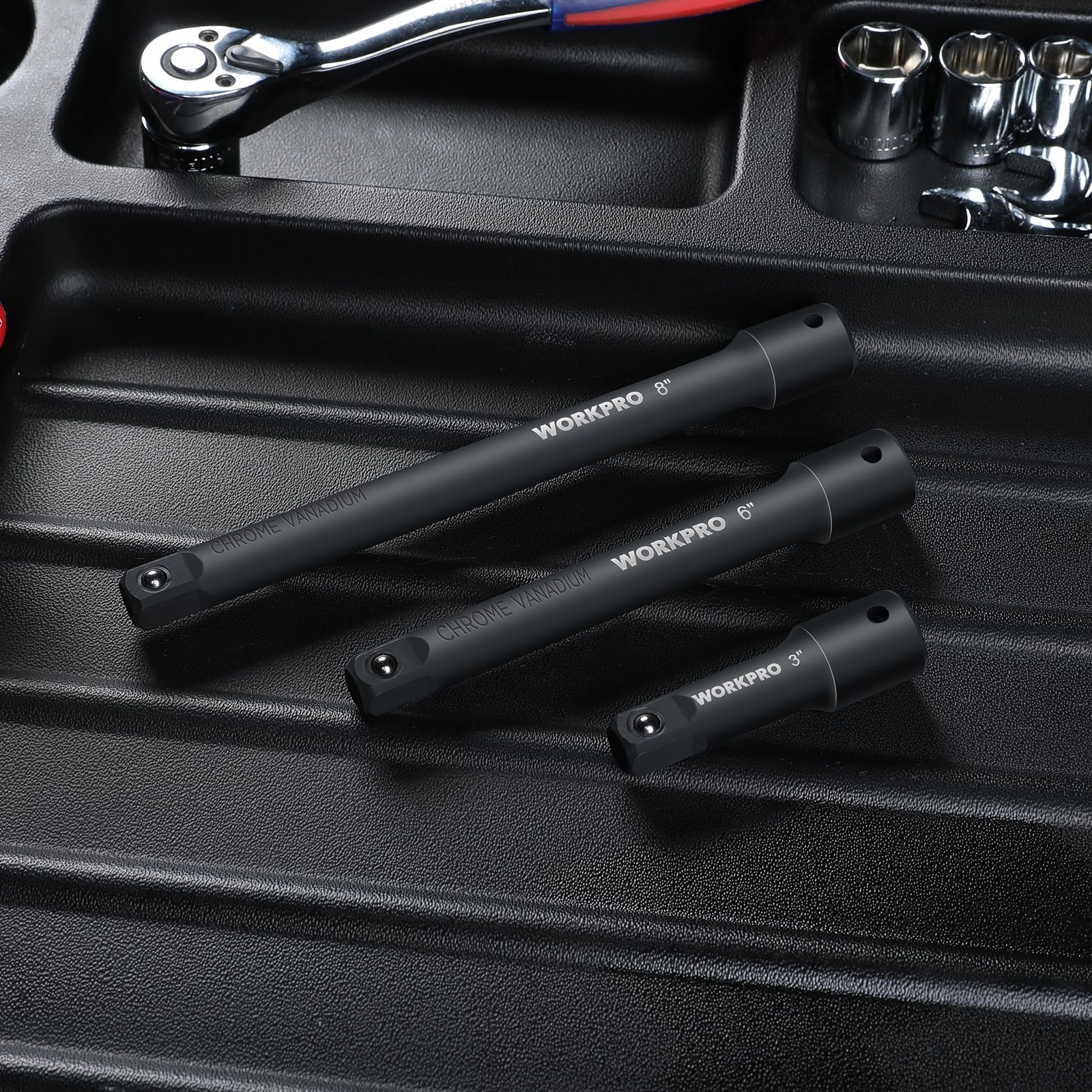 WORKPRO 1/2″ Drive Impact Extension Bar Set, 3 PCS Socket Extensions, Black
